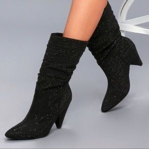 Black rhinestone slouch booties
